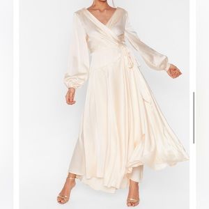 Long Cowl Back Wrap Dress with Long Sleeves - Nasty Gal